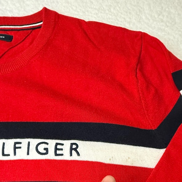 Tommy Hilfiger Men's Red Casper Stripe Logo Crew Pullover Sweater Sz XXL NWT!! - Picture 4 of 7